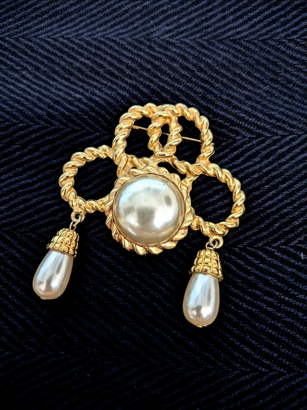 Vintage Park Lane Large Couture Faux Pearl Dangle Brooch